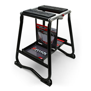 Risk Racing F.F.S. Factory Fold Stand, black steel motocross stand on a white background