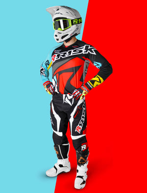 Risk Racing VENTilate V2 Jersey - Black/Red/Yellow - Motocross Riding Gear - Full Gear with JAC V3 Goggles