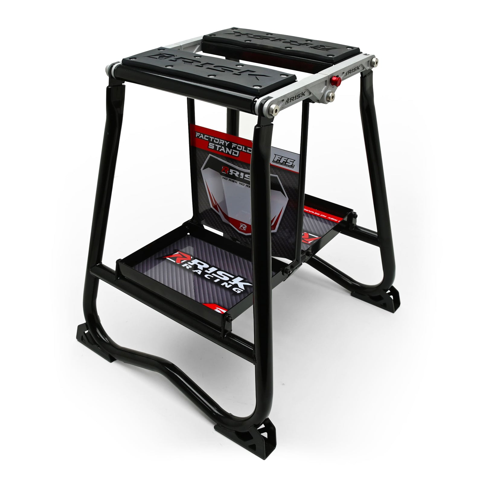 Animated GIF showing the F.F.S. Factory Fold Stand folding on a white background
