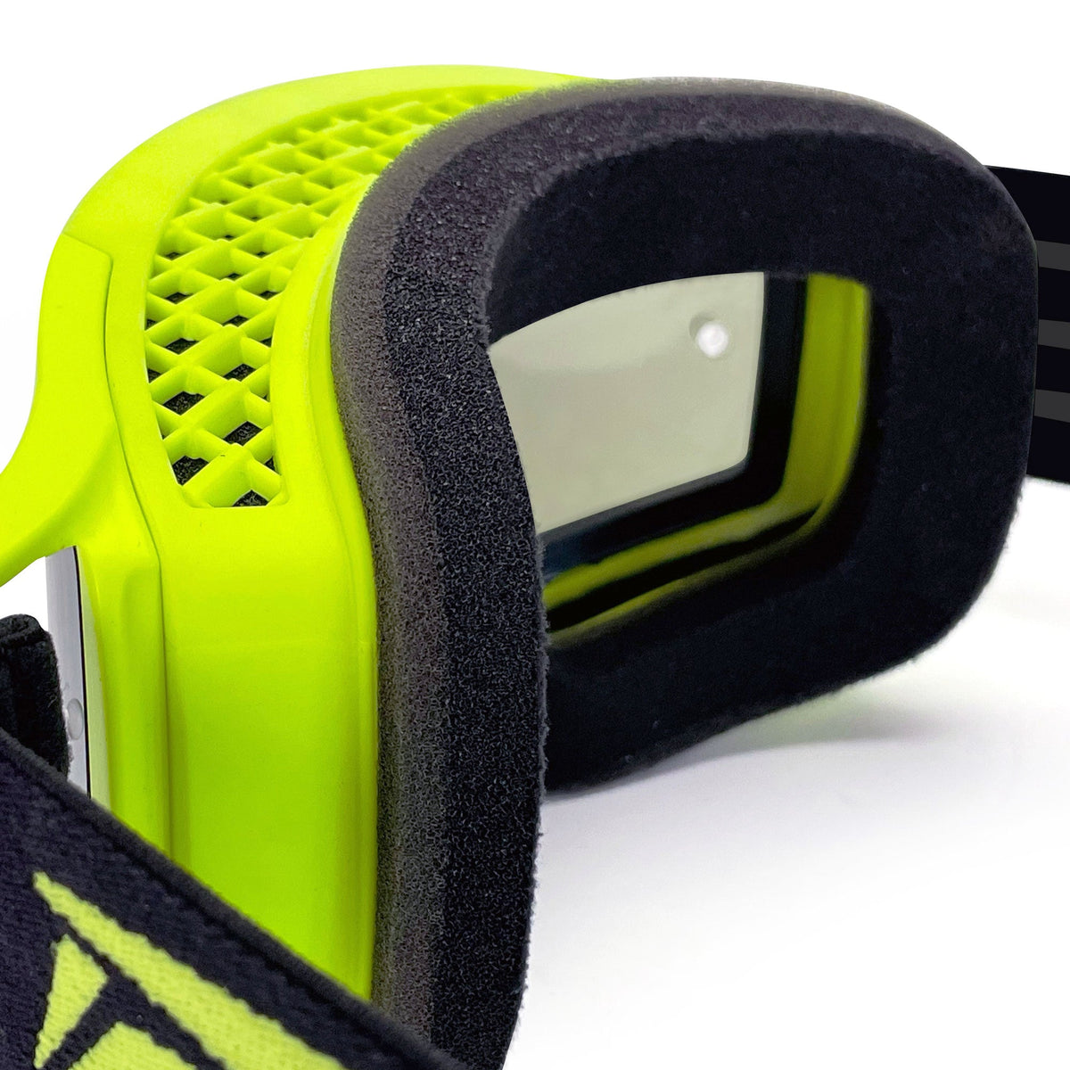 Close up of foam padding inside the J.A.C. V3 MX Goggle with Roll-Off Goggle Kit by Risk Racing