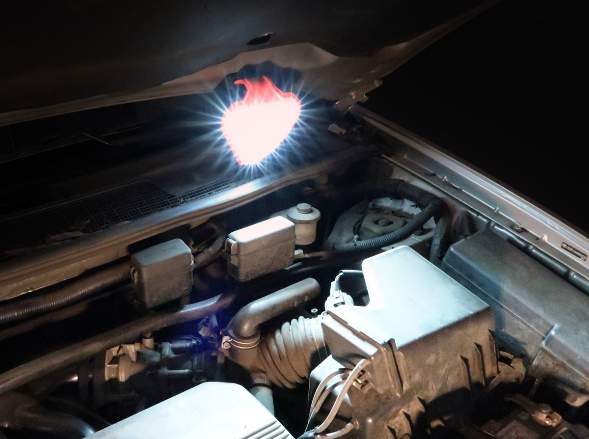 Flexit Auto - Flexible Flashlight with Rear Red Hazard Light for Roadside Repair Safety - Magnetic base to attach to hood for engine repair